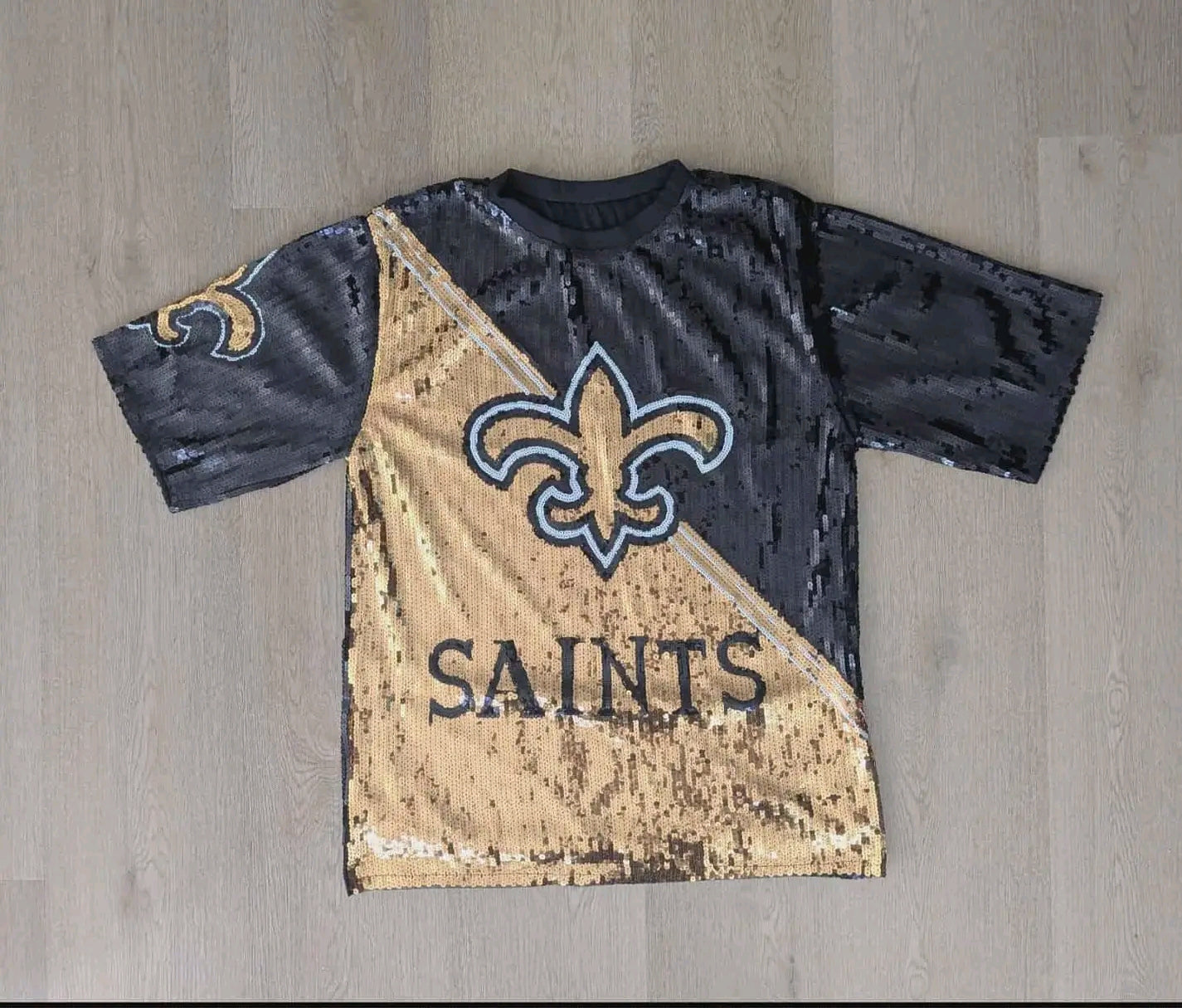 Black & Gold Sequin Saints Tunic Top – One Size Fits Most