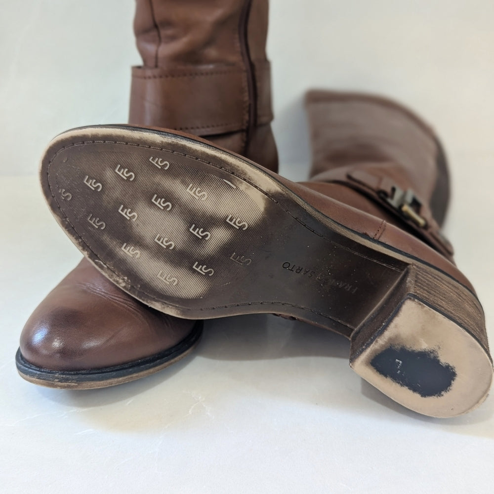 Franco Sarto Brown Leather Riding Boots with Buckle Detail