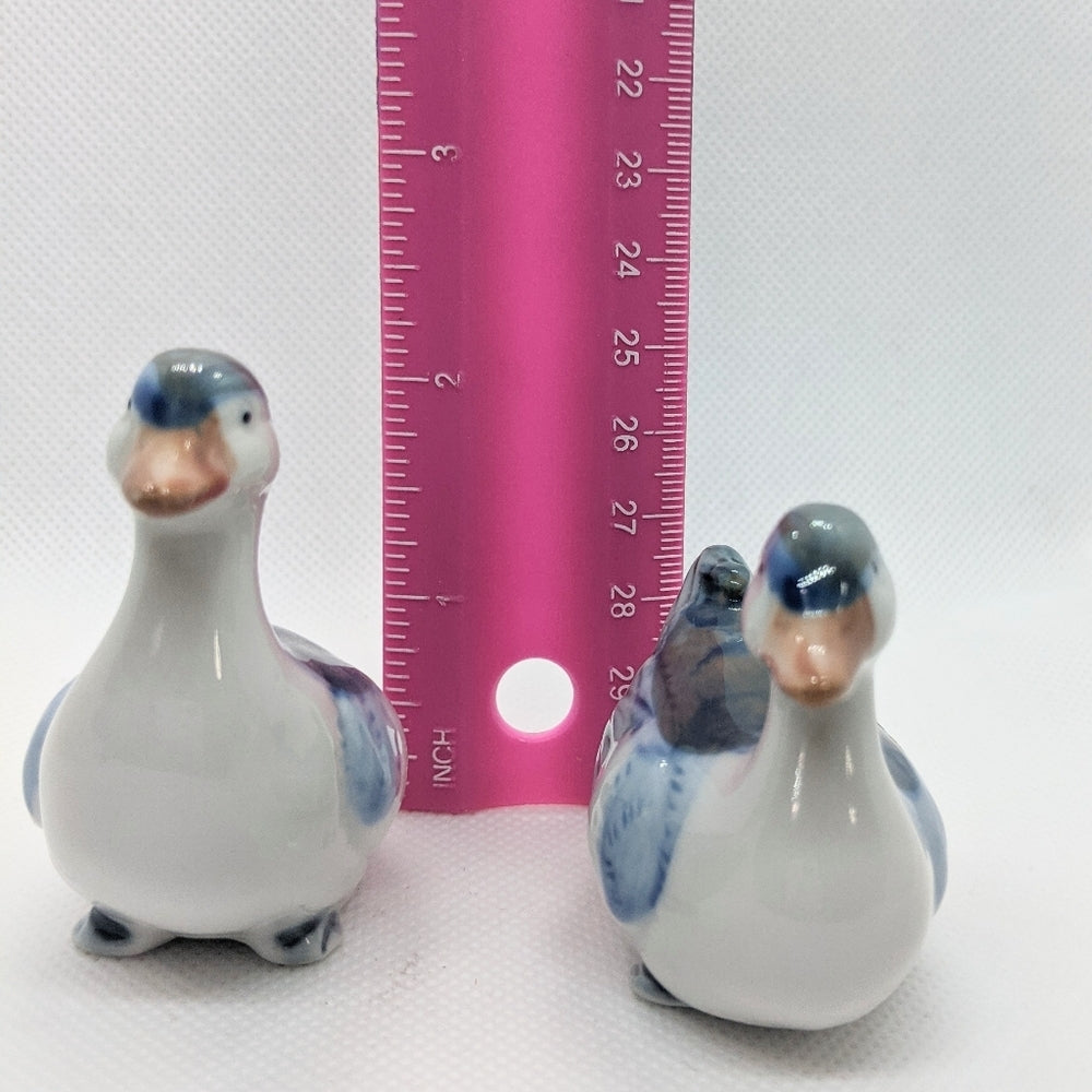 Pair of Vintage Porcelain Duck Figurines Blue and White