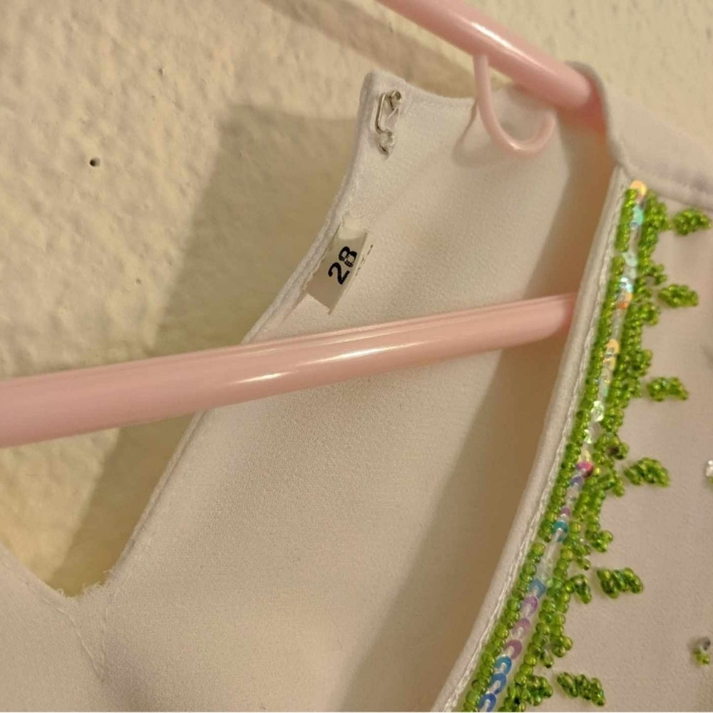 Green and White Embroidered Two-Piece Dress Set with Sequins - Sac's Main