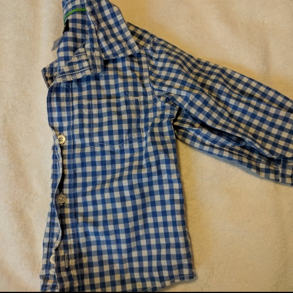 Toddler Boys 2T Blue and White Checkered Button-Up Shirt with Denim Cargo Pants