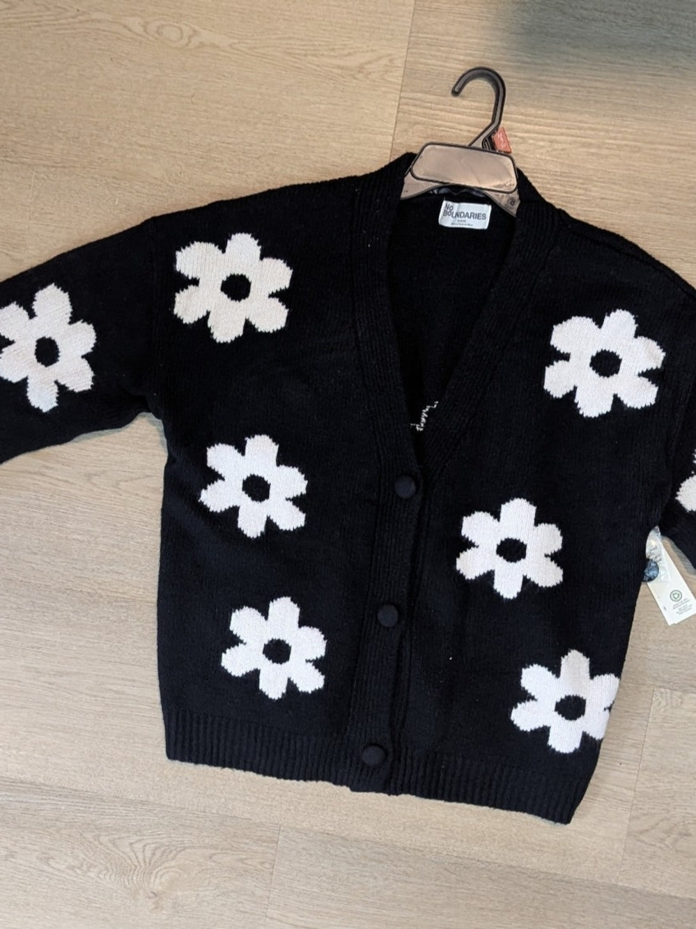Sundry Black Cardigan with White Floral Pattern