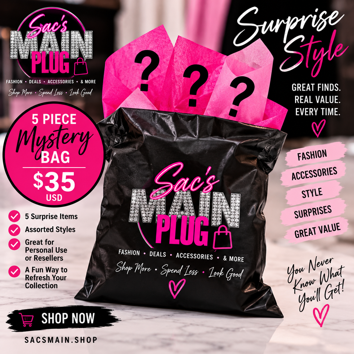 5-Piece Mystery Jewelry Bag - Surprise Fashion Accessories Collection