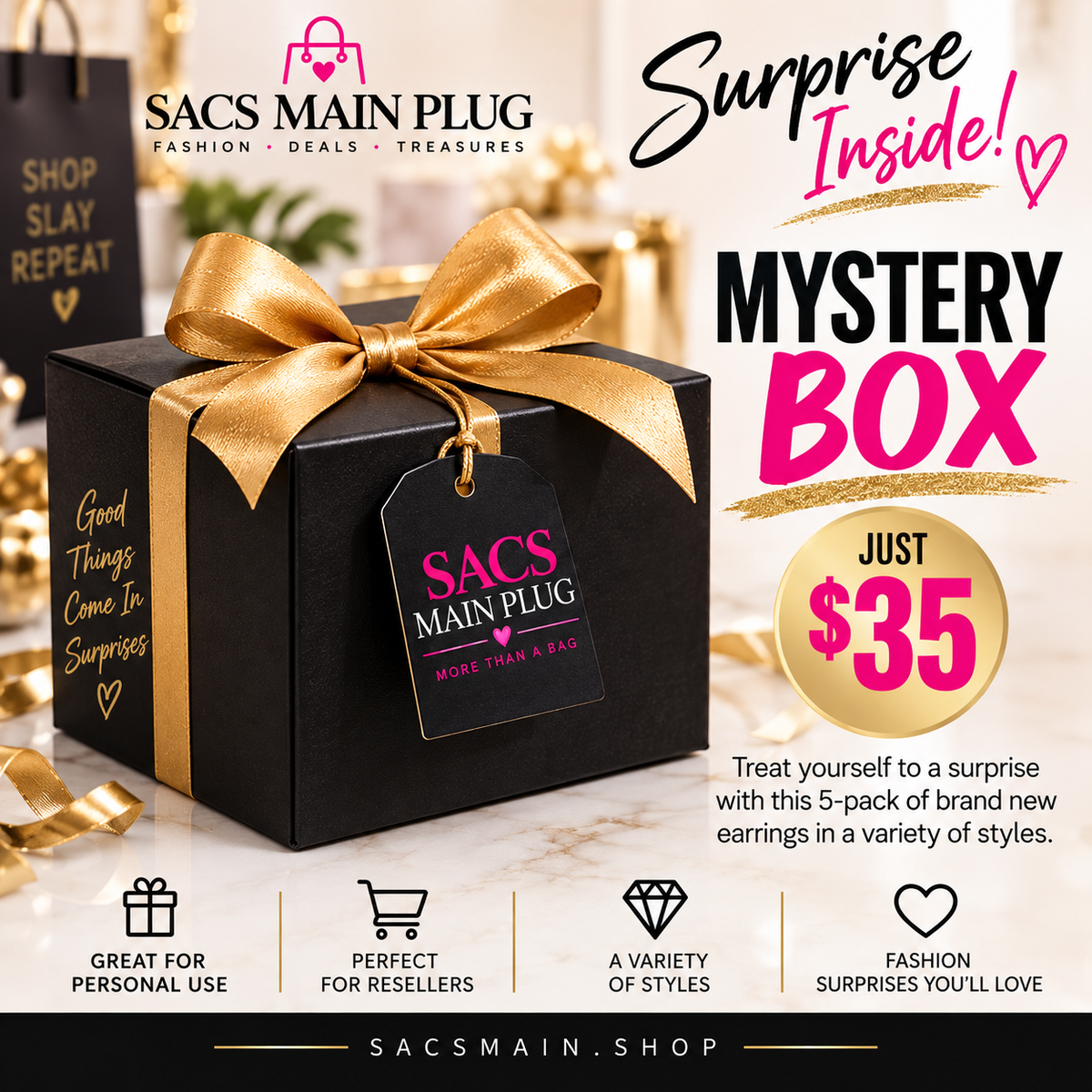 5-Piece Brand New Earring Mystery Box - Surprise Fashion Jewelry Set for Women