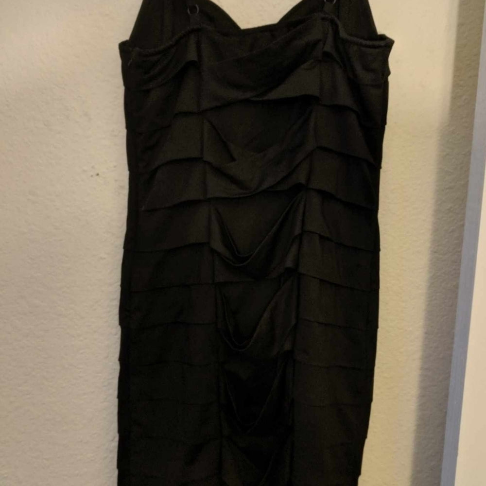 Nikibir Black Ruched Bodycon Dress with Adjustable Straps, Size M