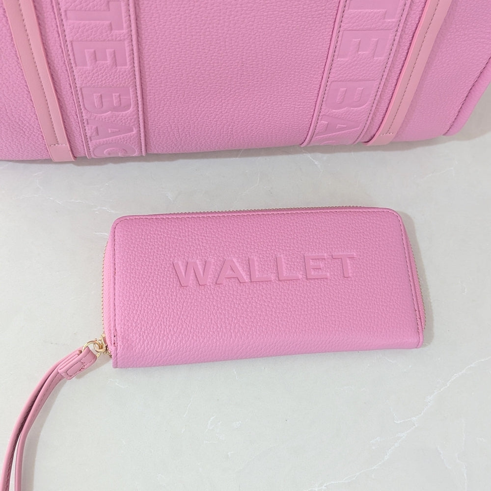 Pink Tote Bag with Matching Wallet and Strap Set
