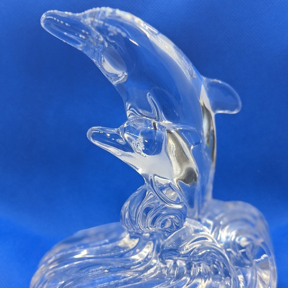 Clear Glass Dolphin Figurine with Waves - Sac's Main