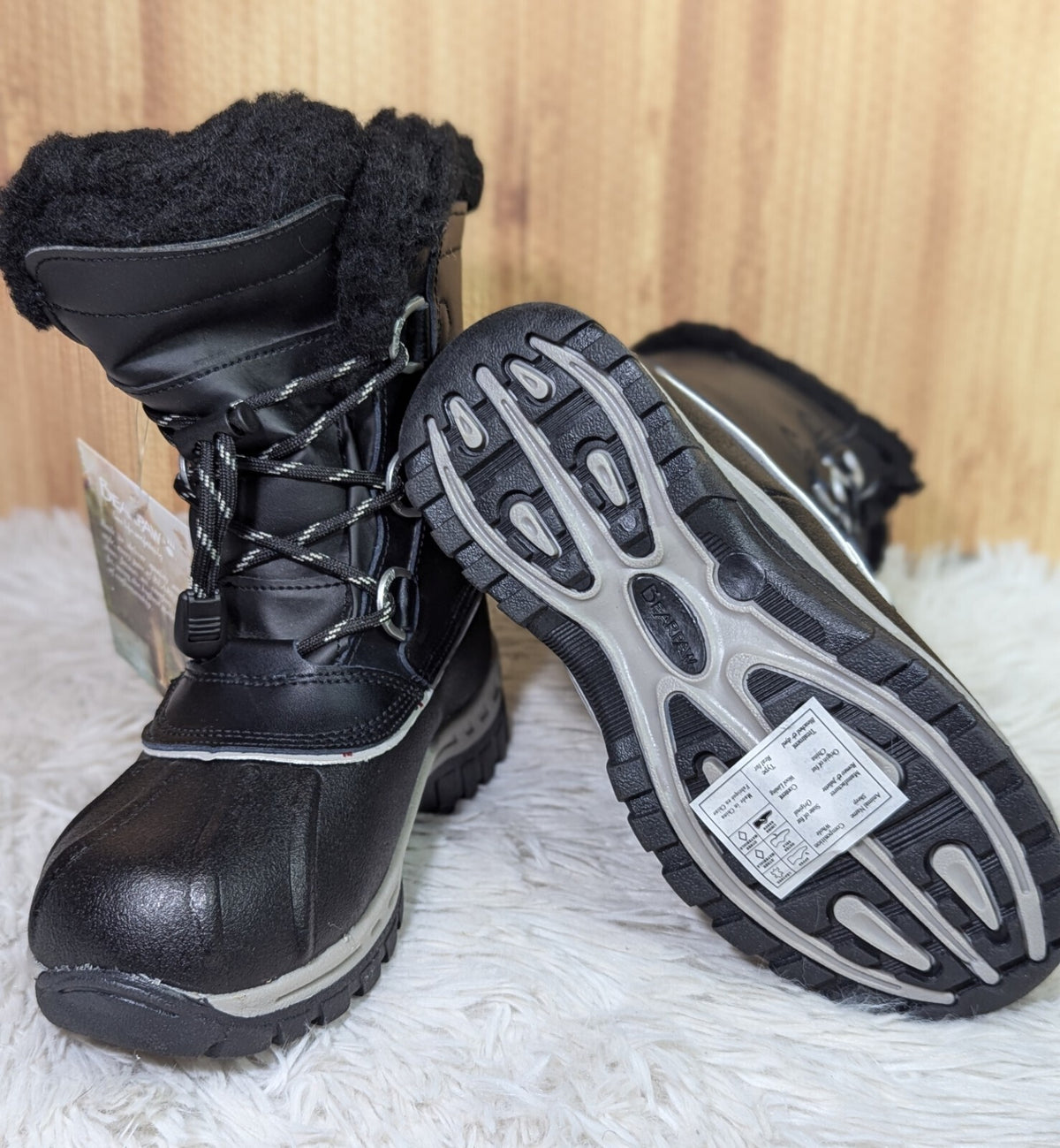 Bearpaw Black Waterproof Winter Boots with Shearling Lining