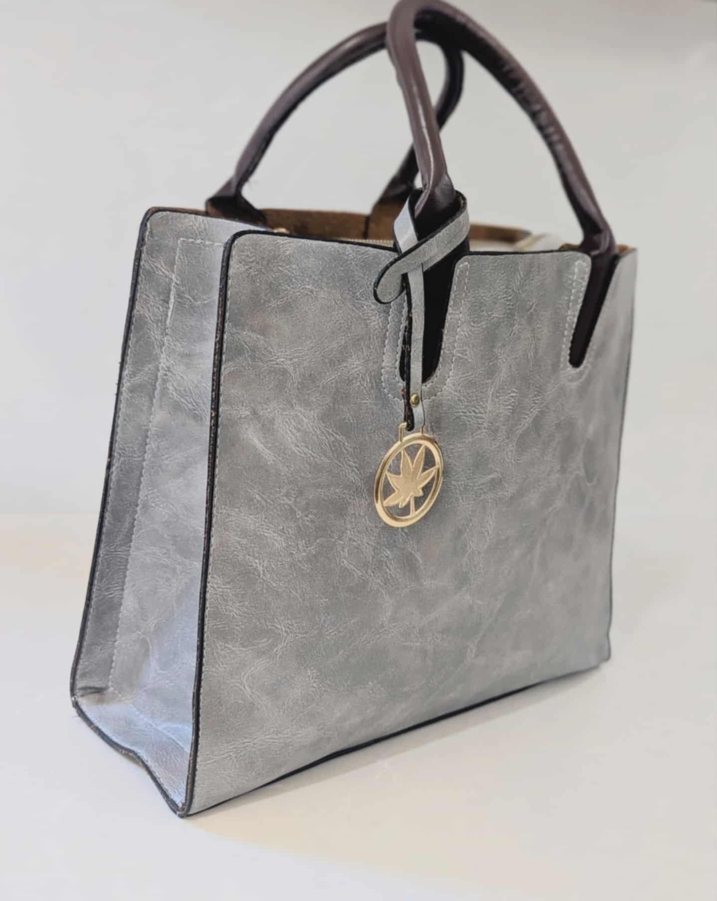 3-Piece Gray Tote Bag Set with Gold Accent – Brand New