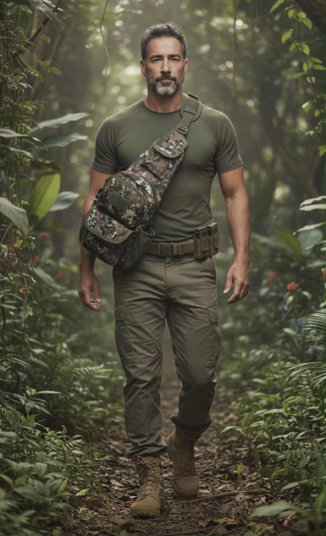 Camouflage Tactical Crossbody Sling Bag with USB Charging Port