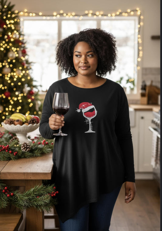 Women’s Holiday Wine Glass Sparkle Top – Size 2XL