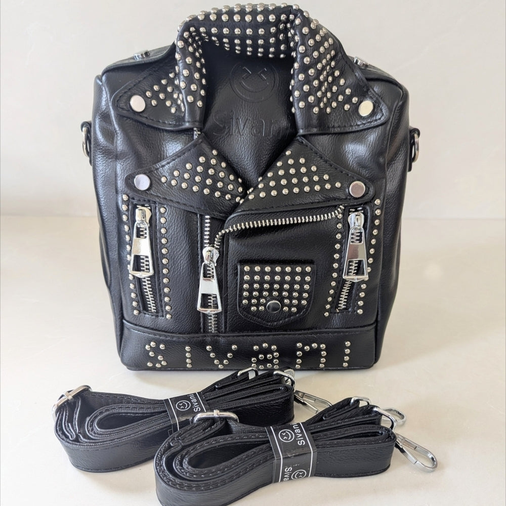 Silvani Black Studded Faux Leather Crossbody Bag