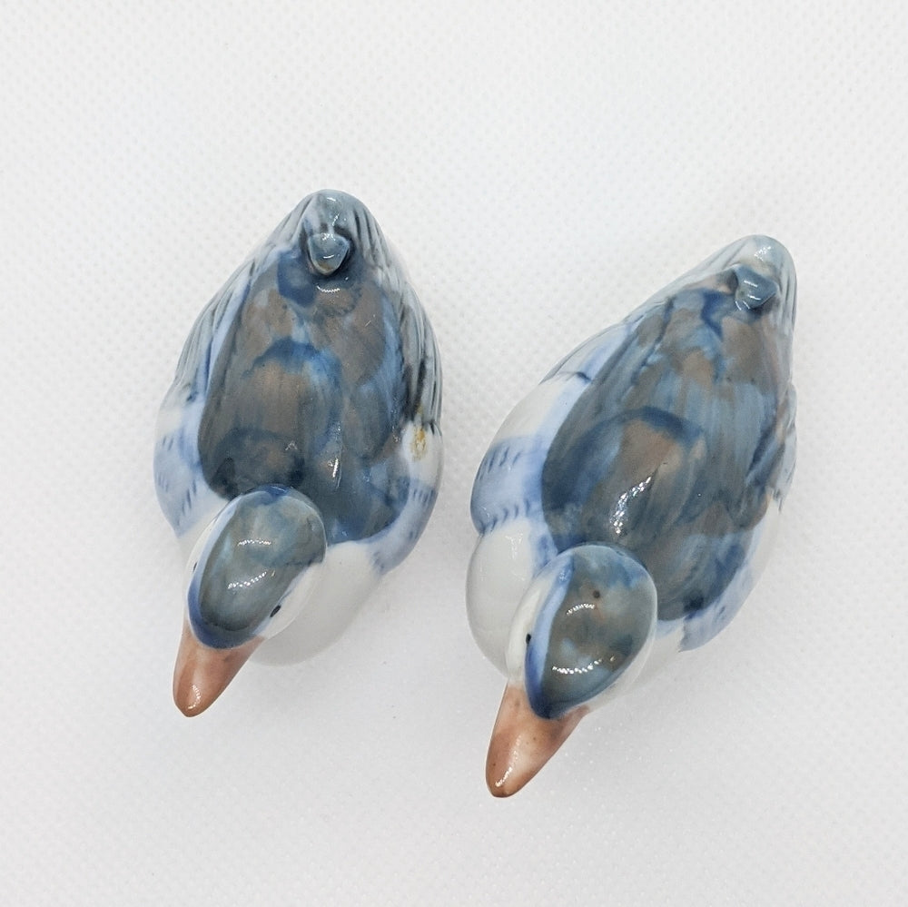 Pair of Vintage Porcelain Duck Figurines Blue and White