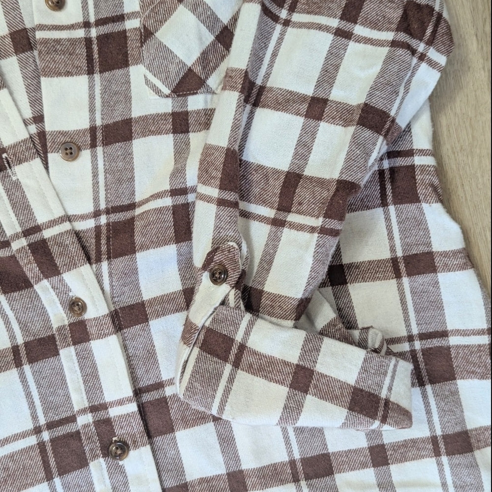 Madison + Hudson Brown and White Plaid Button-Up Shirt Dress Size S