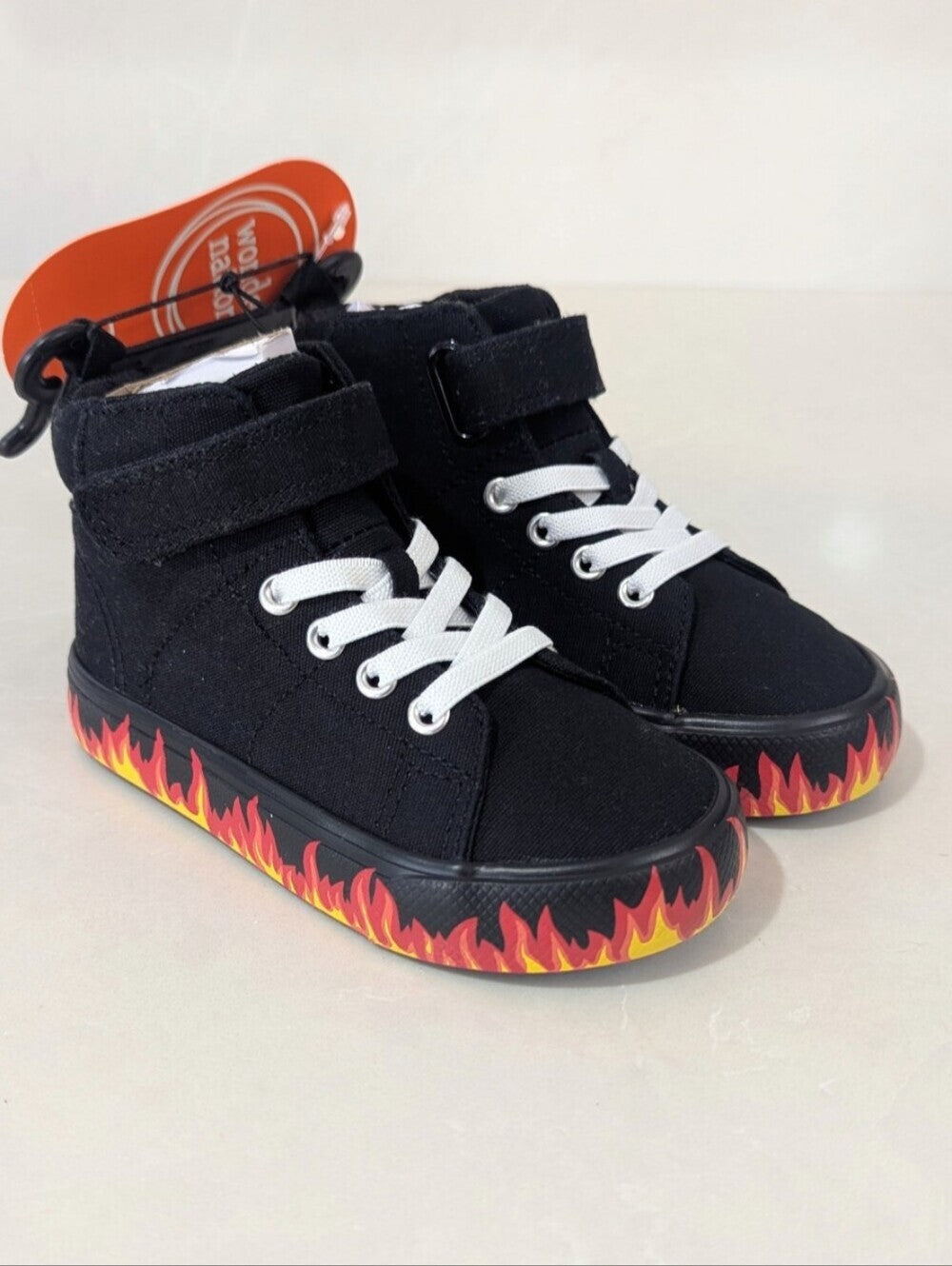 Wonder Nation Kids Black High Top Sneakers with Flame Print Sole