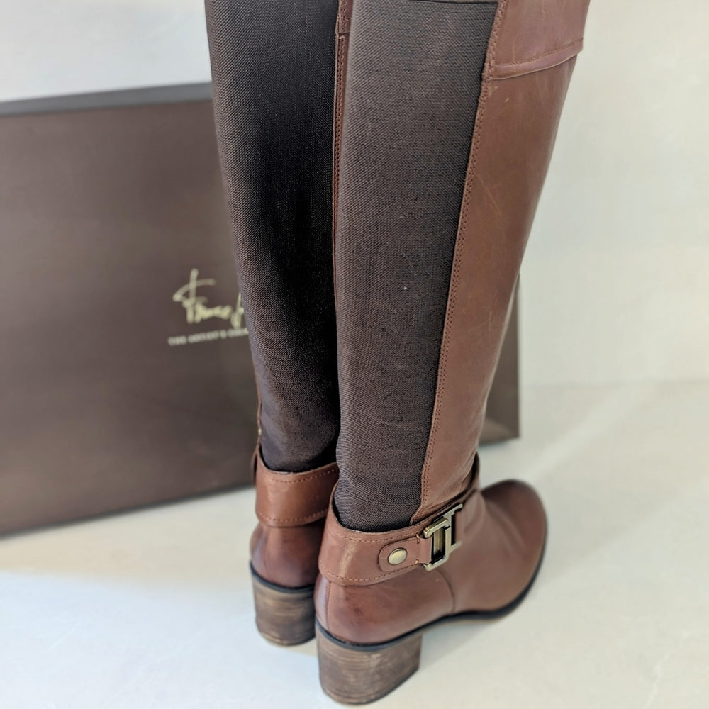 Franco Sarto Brown Leather Riding Boots with Buckle Detail