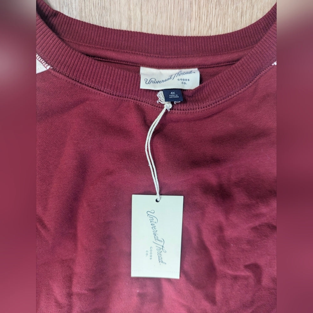 Universal Thread Burgundy and White Colorblock Pullover Sweatshirt Size XL