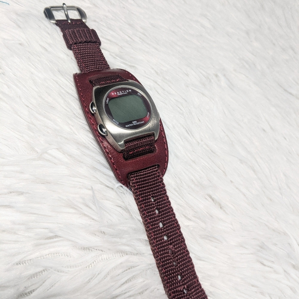 Kenneth Cole Reaction Digital Watch with Wide Genuine Leather Band