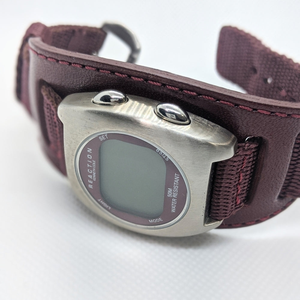 Kenneth Cole Reaction Digital Watch with Wide Genuine Leather Band