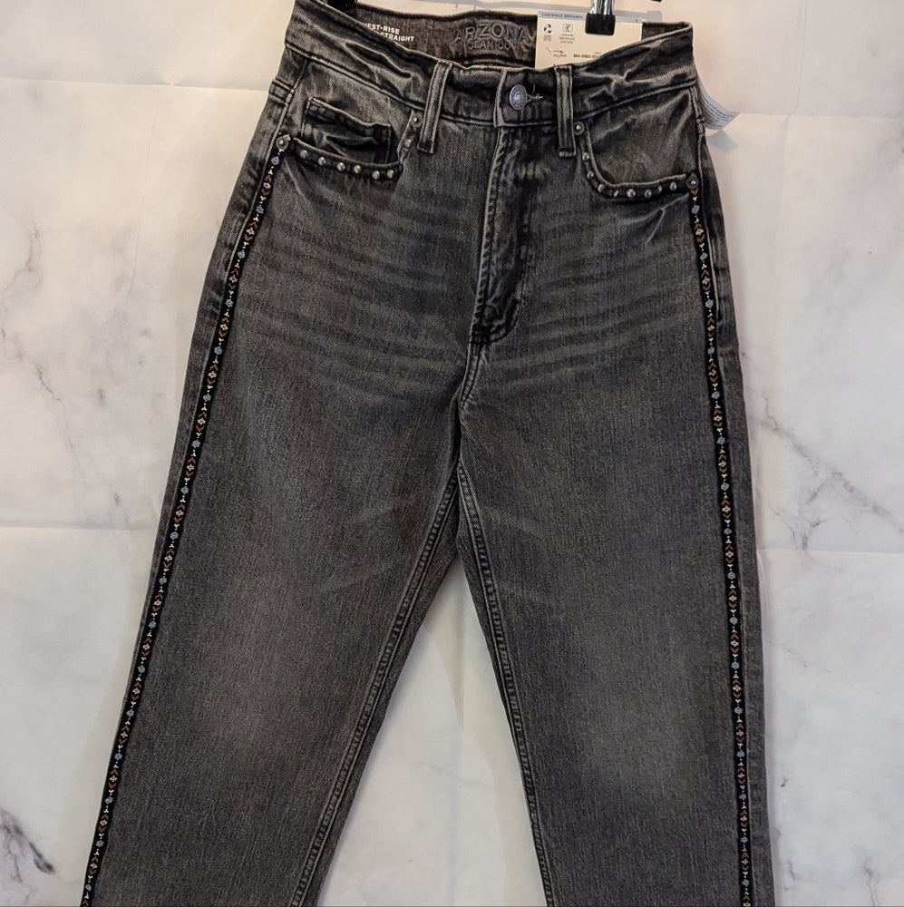 Arizona Jean Co. Black Sparrow Vintage Straight Jeans with Stud and Embroidered