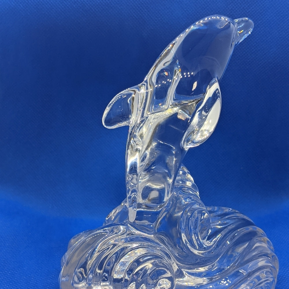 Clear Glass Dolphin Figurine with Waves - Sac's Main