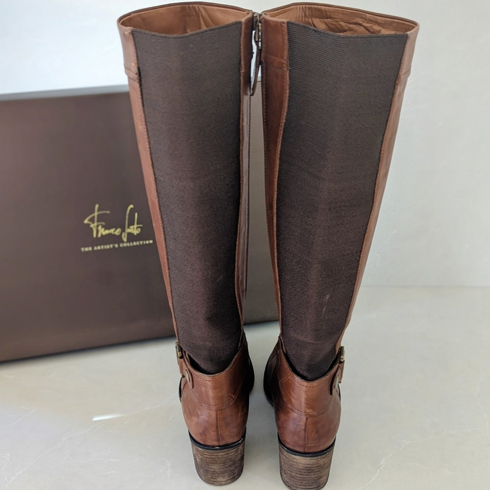 Franco Sarto Brown Leather Knee-High Riding Boots with Block Heel