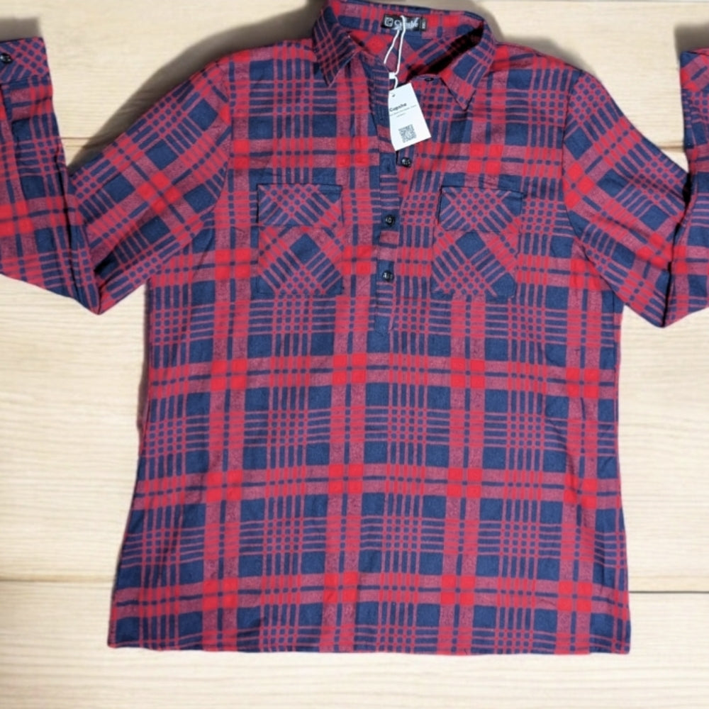 Cupshe Red and Navy Plaid Long Sleeve Shirt