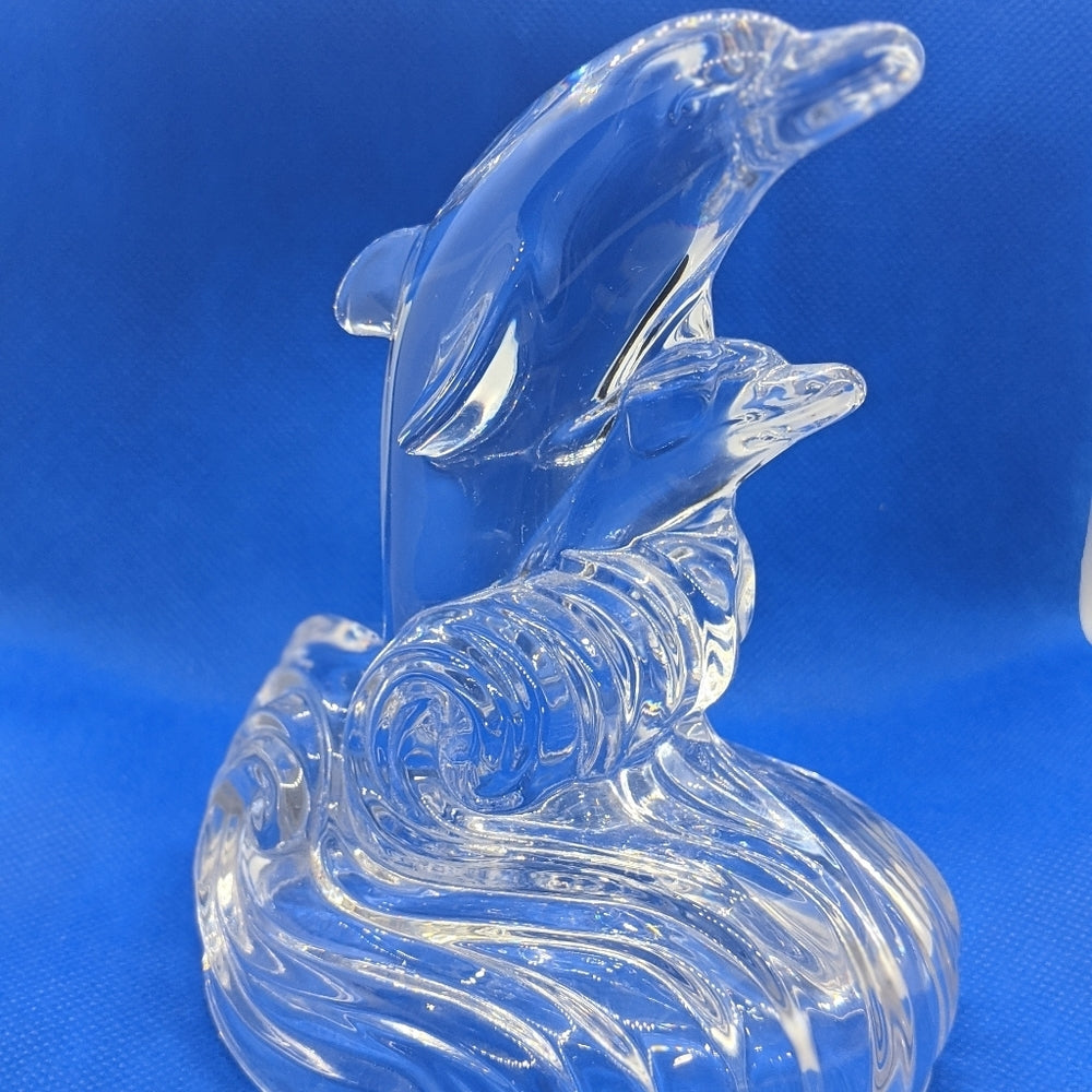 Clear Glass Dolphin Figurine with Waves - Sac's Main