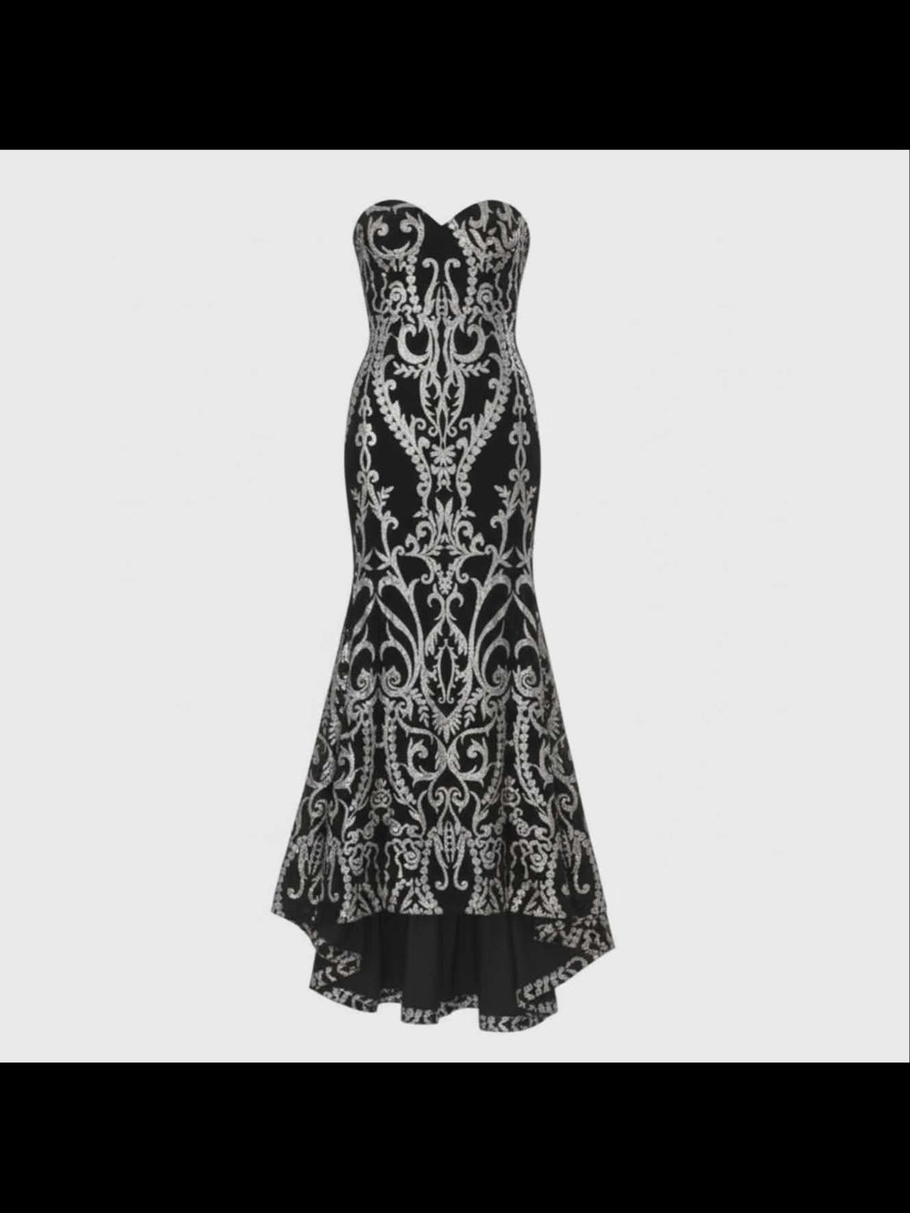 Elegant Black and Silver Strapless Mermaid Evening Gown Size Medium