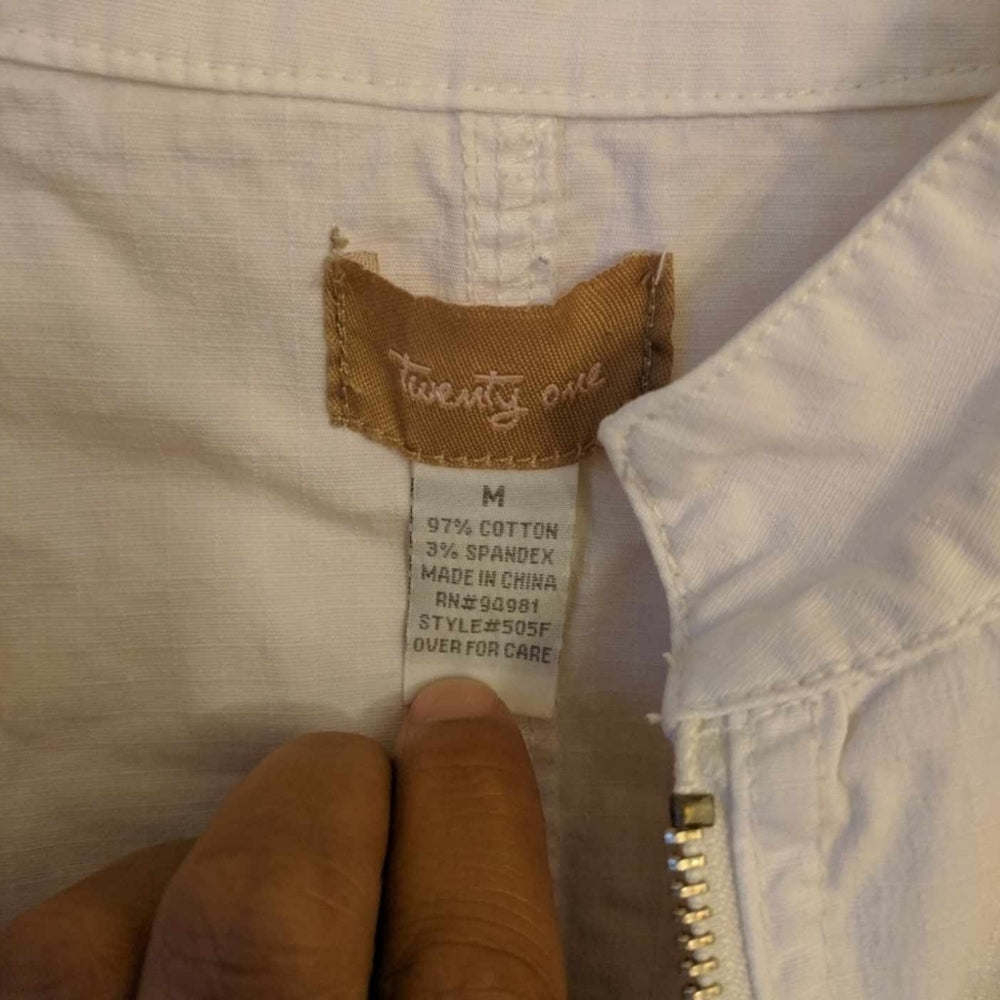 Twenty One White Cotton Spandex Zip-Up Jacket Medium - Sac's Main