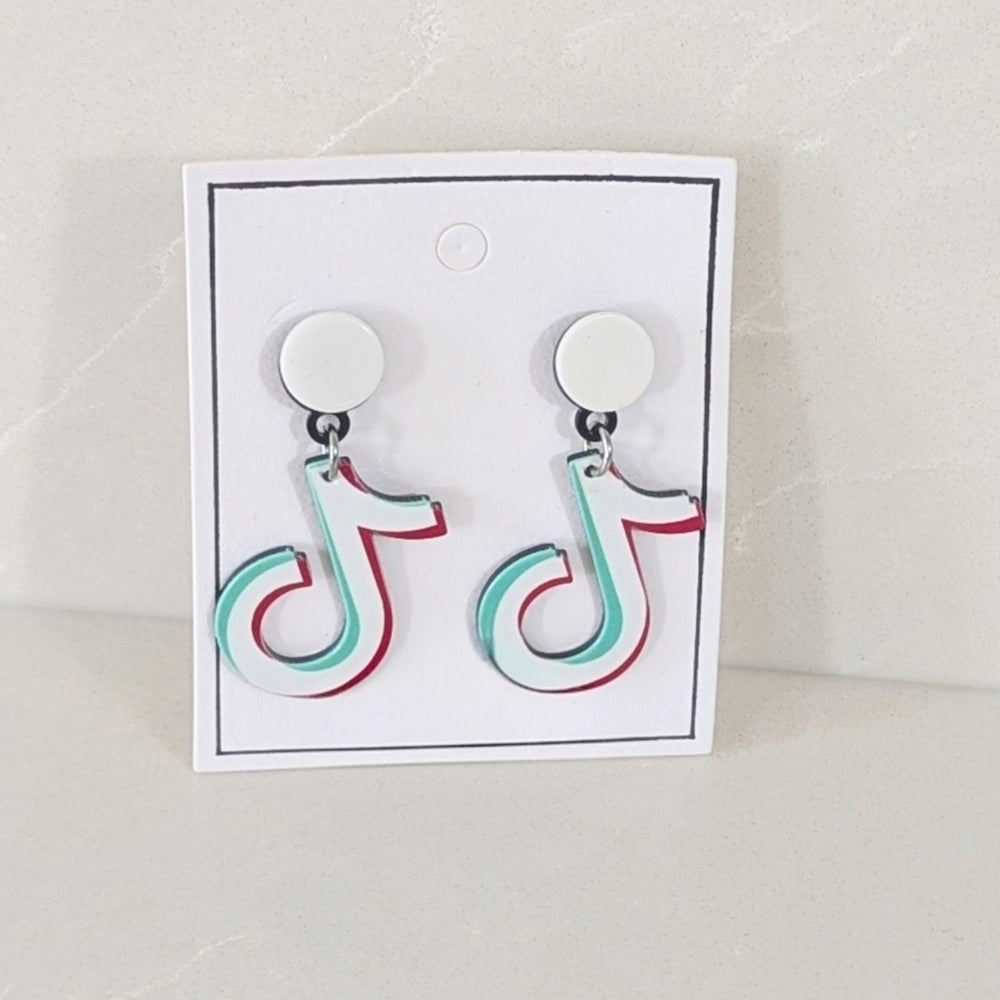 TikTok Logo Dangle Earrings with White Studs