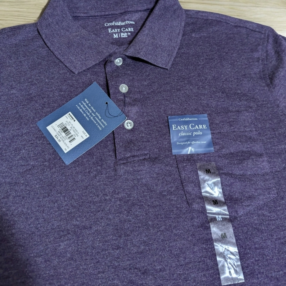 Croft & Barrow Easy Care Classic Polo Shirt Medium Purple Long Sleeve - Sac's Main