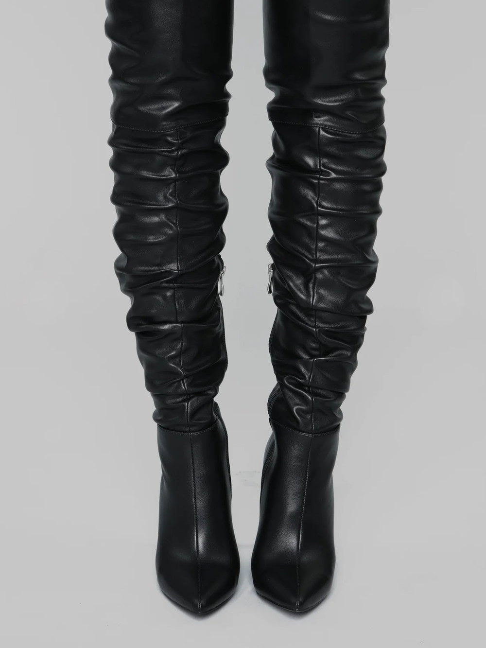 Fashion Nova Black Over-the-Knee Ruched Heeled Boots