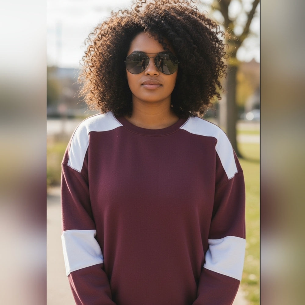 Universal Thread Burgundy and White Colorblock Pullover Sweatshirt Size XL