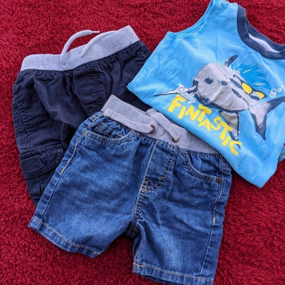 Toddler Boys 3-Piece Summer Outfit Set - Shark Tank Top & Shorts - Sac's Main