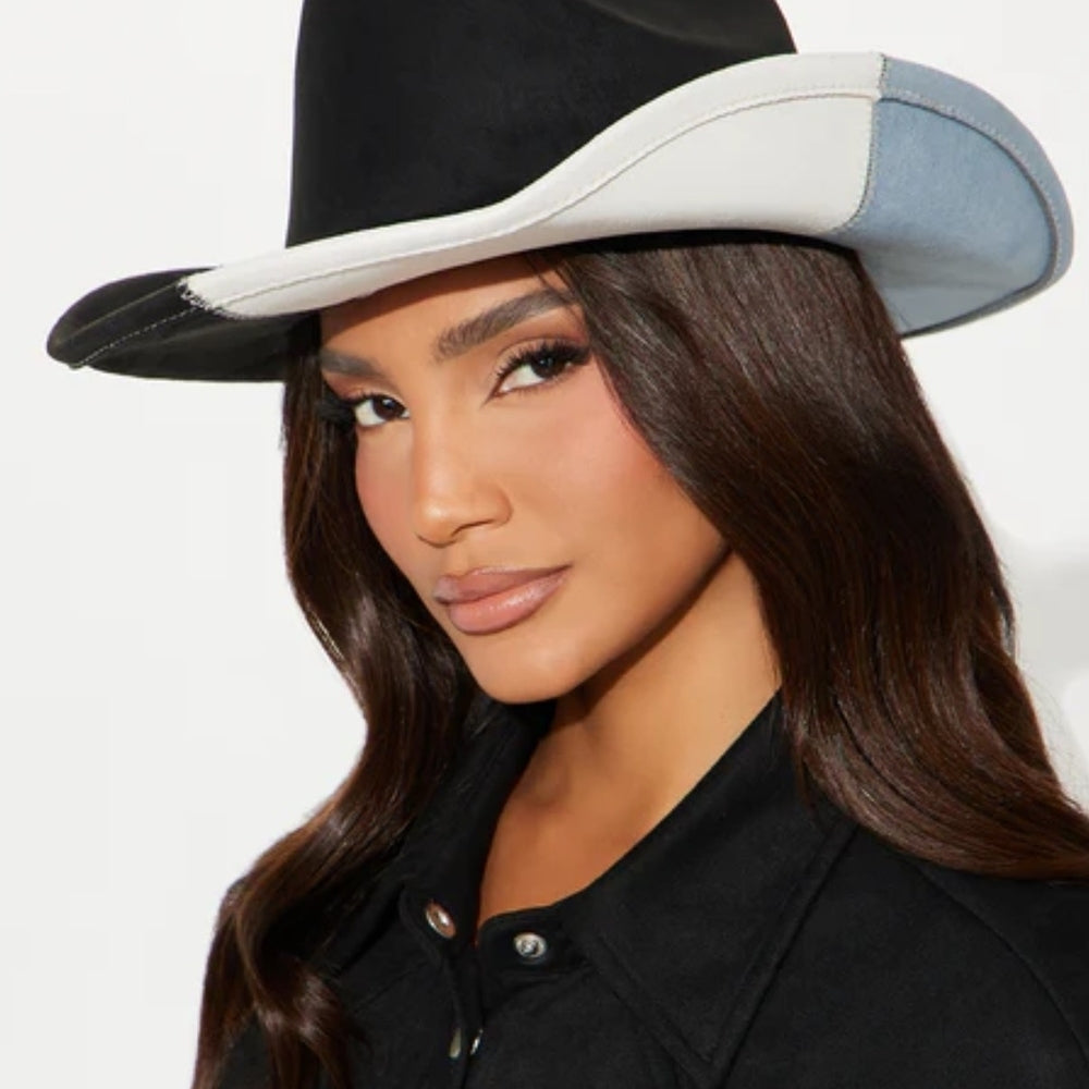 Colorblock Wide Brim Fedora Hat - Sac's Main