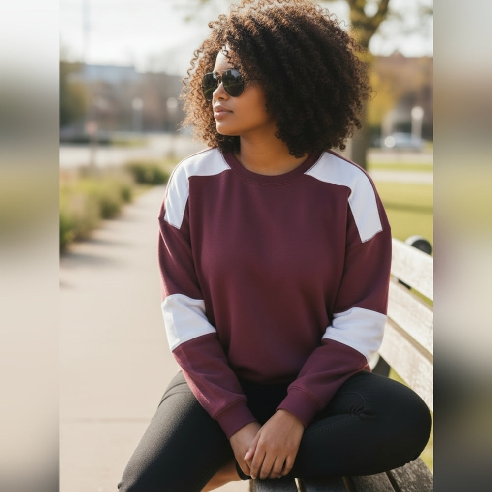 Universal Thread Burgundy and White Colorblock Pullover Sweatshirt Size XL