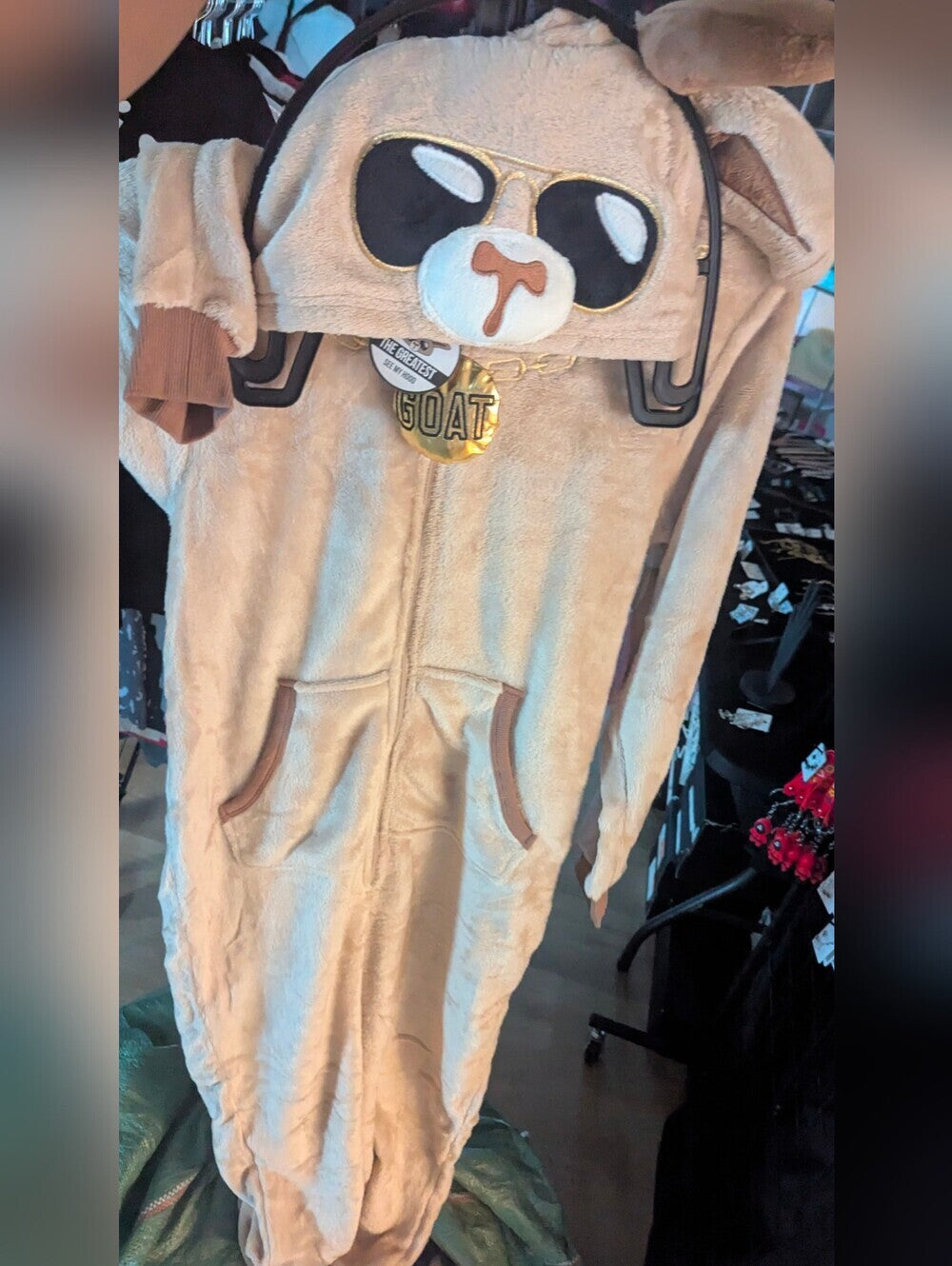 Goat Themed Plush Fleece Onesie Pajamas with Hood