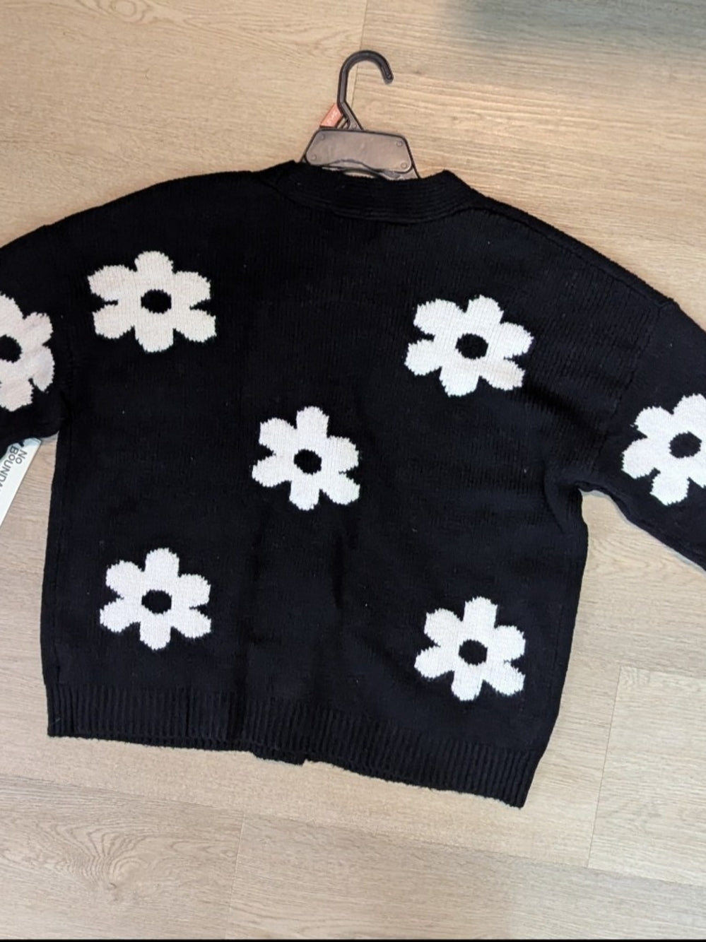 Sundry Black Cardigan with White Floral Pattern