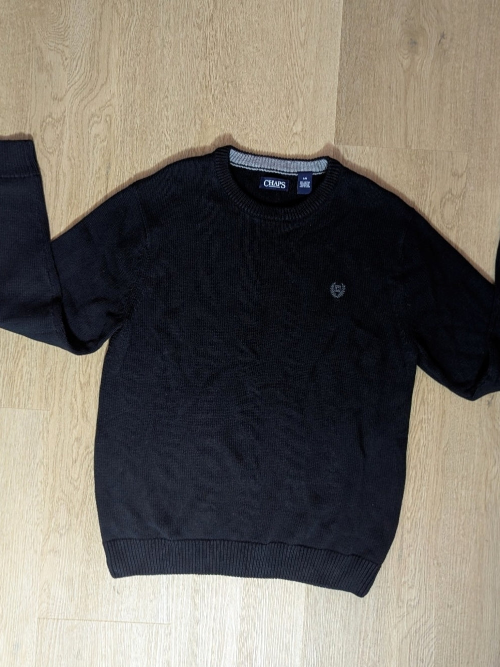 Chaps Men's Black Cotton Crew Neck Pullover Sweater Large