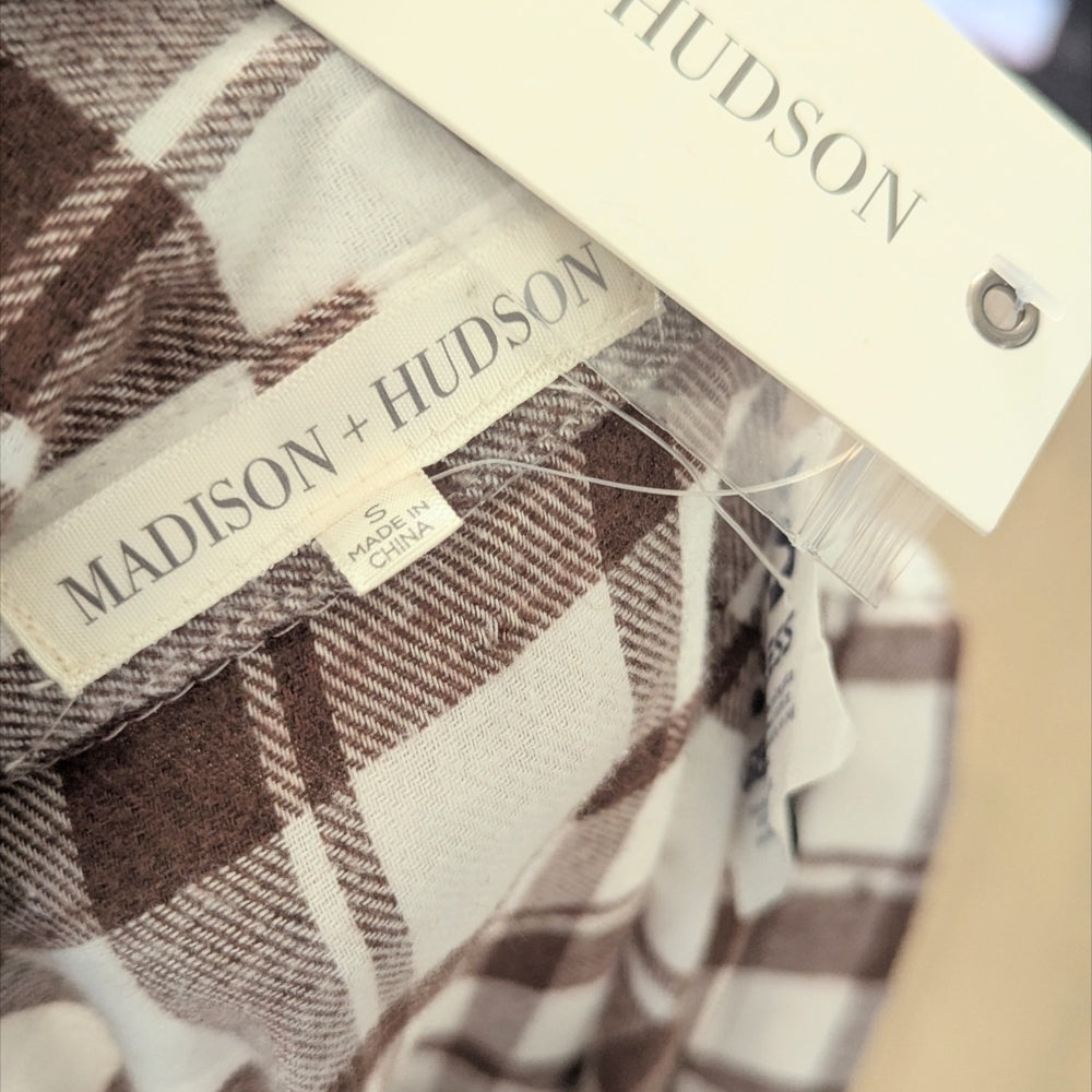 Madison + Hudson Brown and White Plaid Button-Up Shirt Dress Size S