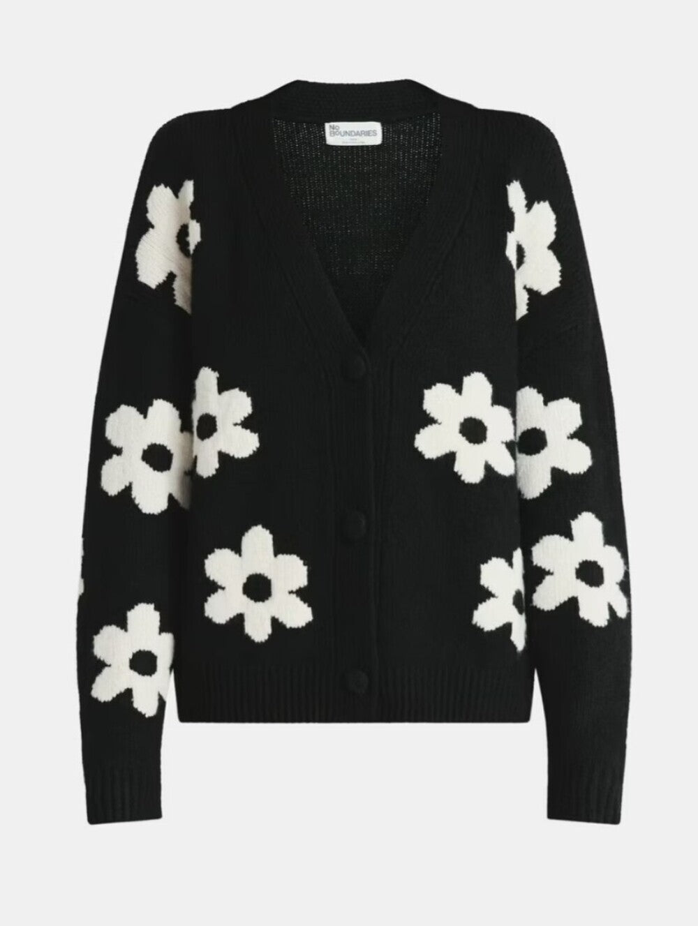 Sundry Black Cardigan with White Floral Pattern