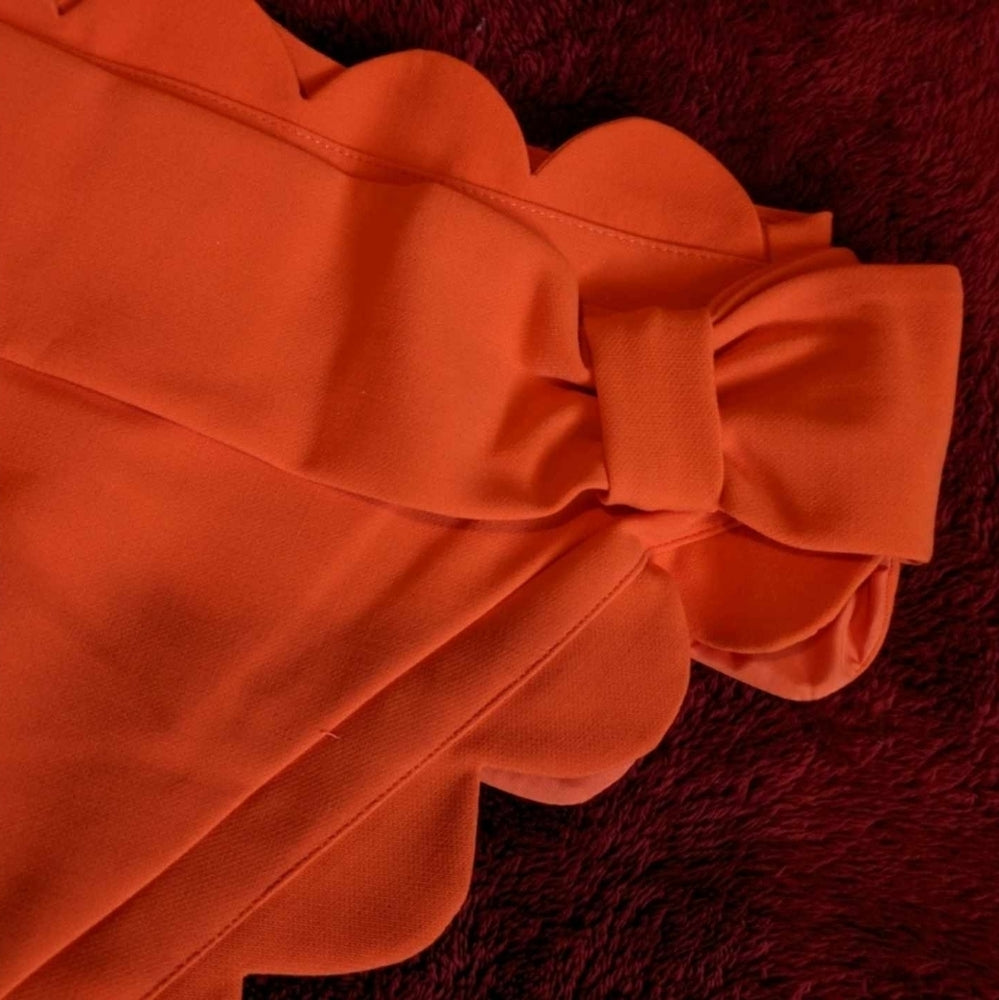 Victoria Beckham Orange One-Shoulder Scalloped Bow Dress