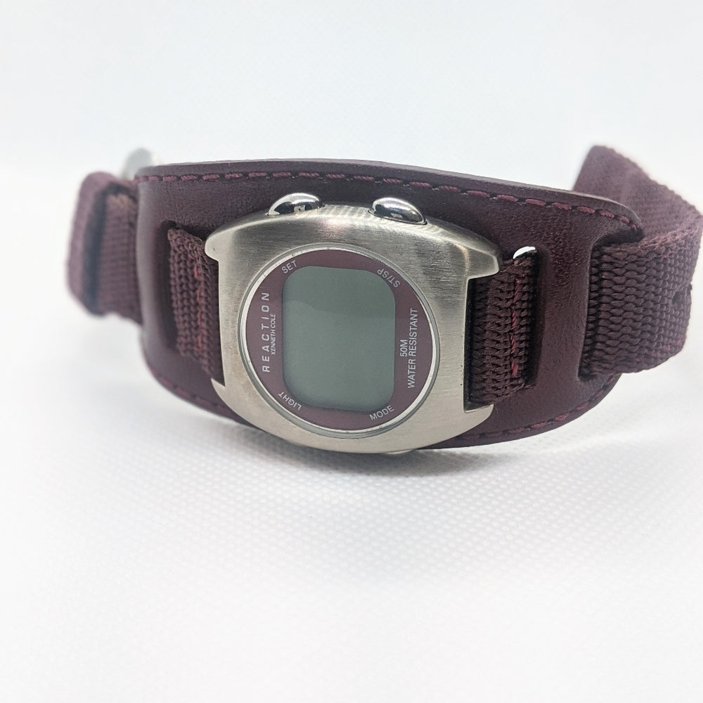 Kenneth Cole Reaction Digital Watch with Wide Genuine Leather Band