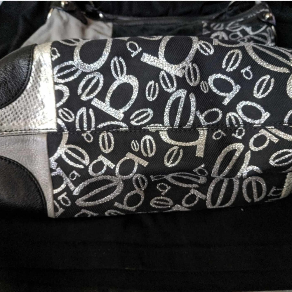 bebe Patchwork Logo Shoulder Bag with Silver Accents - Sac's Main