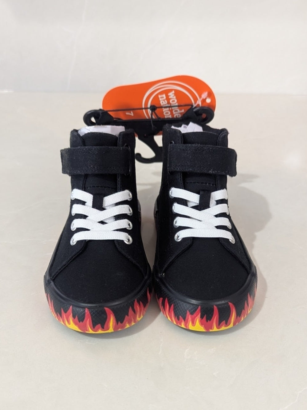 Wonder Nation Kids Black High Top Sneakers with Flame Print Sole