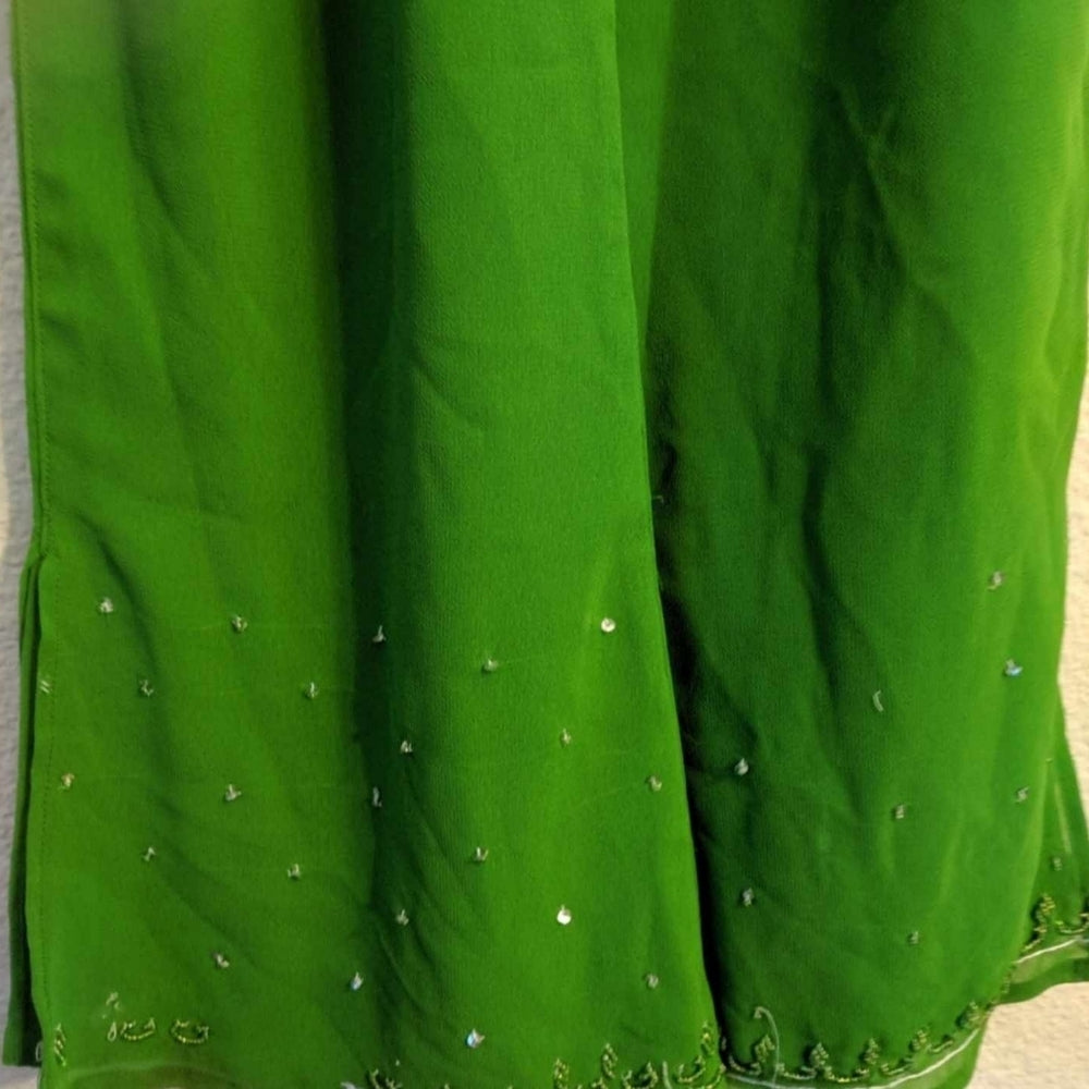Green and White Embroidered Two-Piece Dress Set with Sequins - Sac's Main