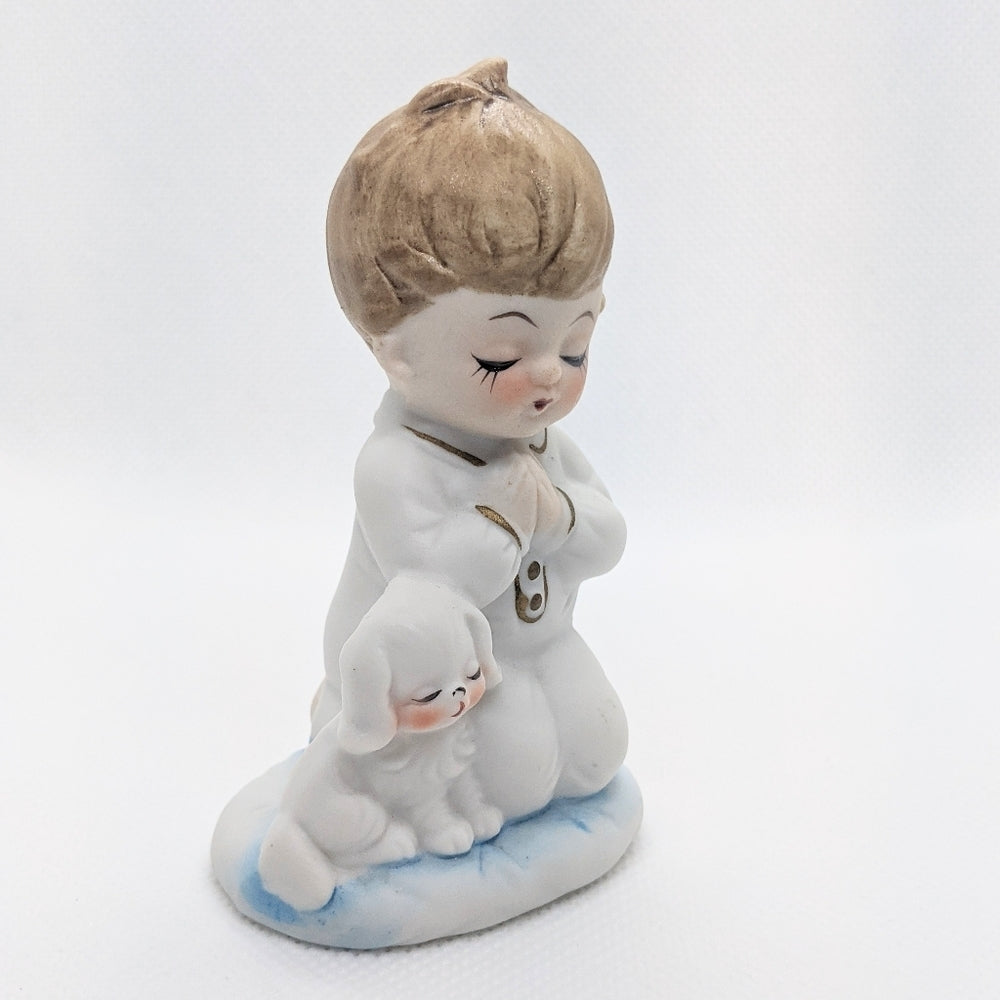 Vintage Ceramic Figurine of Praying Child with Dog