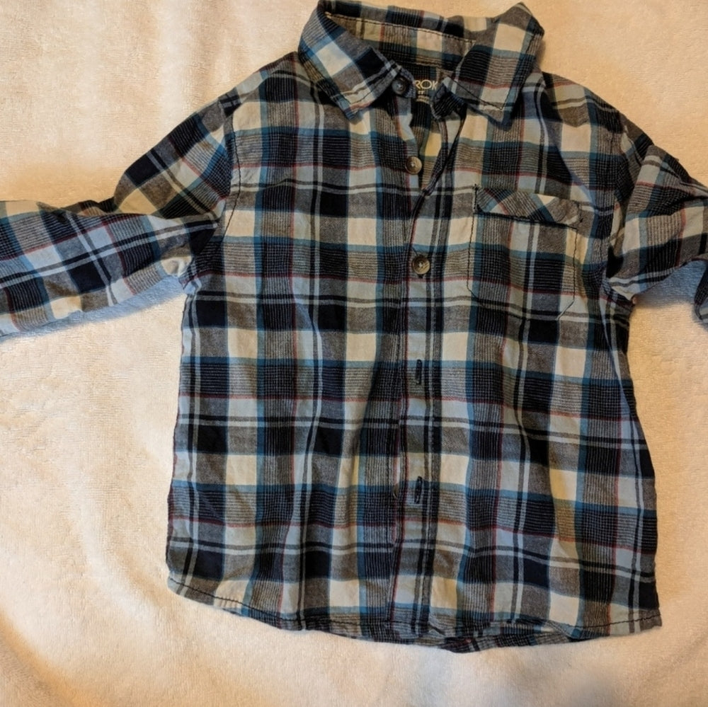 Toddler Boys 2T Blue and White Checkered Button-Up Shirt with Denim Cargo Pants