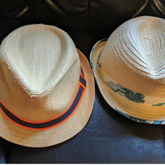 Set of 2 Boys' Straw Fedora Hats Size 2-4 Years - Sac's Main